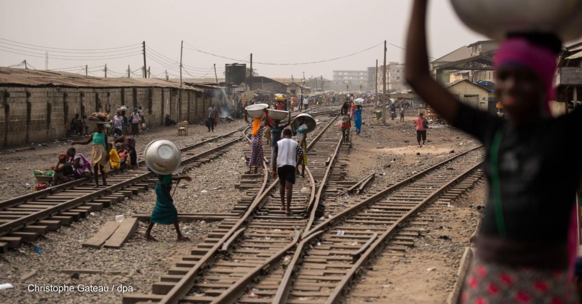 A market at a train station in Accra, Ghana.