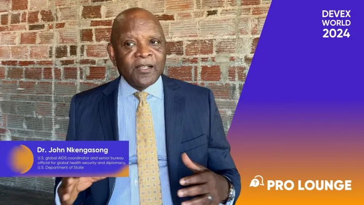 U.S. Global AIDS Coordinator Dr. John Nkengasong at the Devex Pro Lounge during Devex World 2024