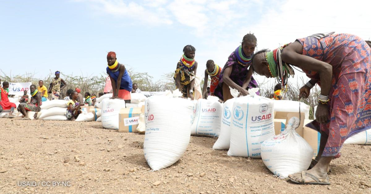 A USAID-supported emergency food distribution site in East Africa.