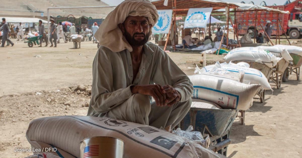 A man receives his family’s monthly food ration in the North Waziristan region of Pakistan.